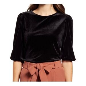 𝅺HALOGEN Black Velvet Bubble Sleeve Size M
